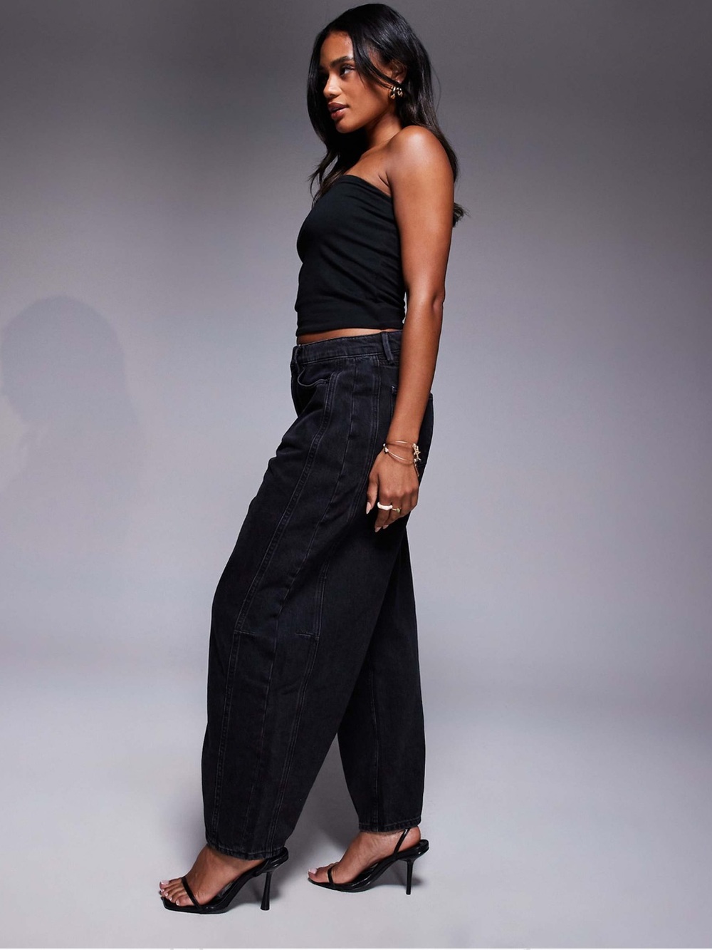 Good American Black Barrel Leg High-Rise Jeans - Picture 3 of 5